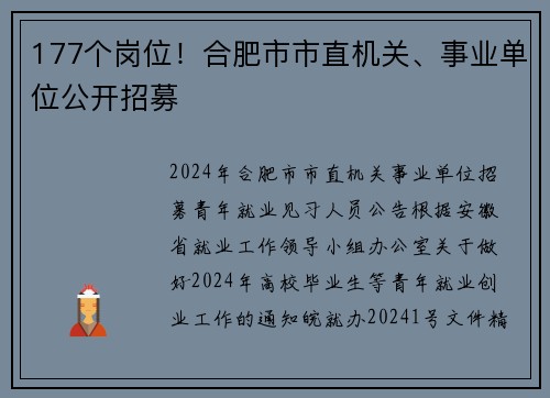 177个岗位！合肥市市直机关、事业单位公开招募