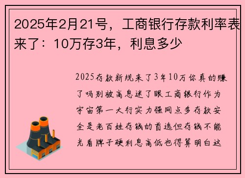 2025年2月21号，工商银行存款利率表来了：10万存3年，利息多少