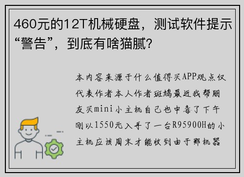 460元的12T机械硬盘，测试软件提示“警告”，到底有啥猫腻？