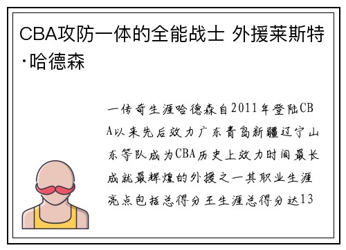 CBA攻防一体的全能战士 外援莱斯特·哈德森