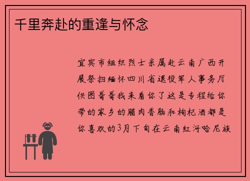 千里奔赴的重逢与怀念