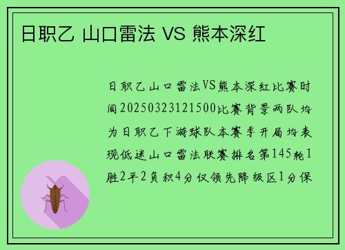 日职乙 山口雷法 VS 熊本深红