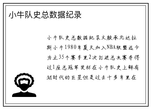 小牛队史总数据纪录