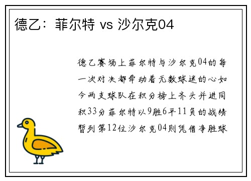 德乙：菲尔特 vs 沙尔克04